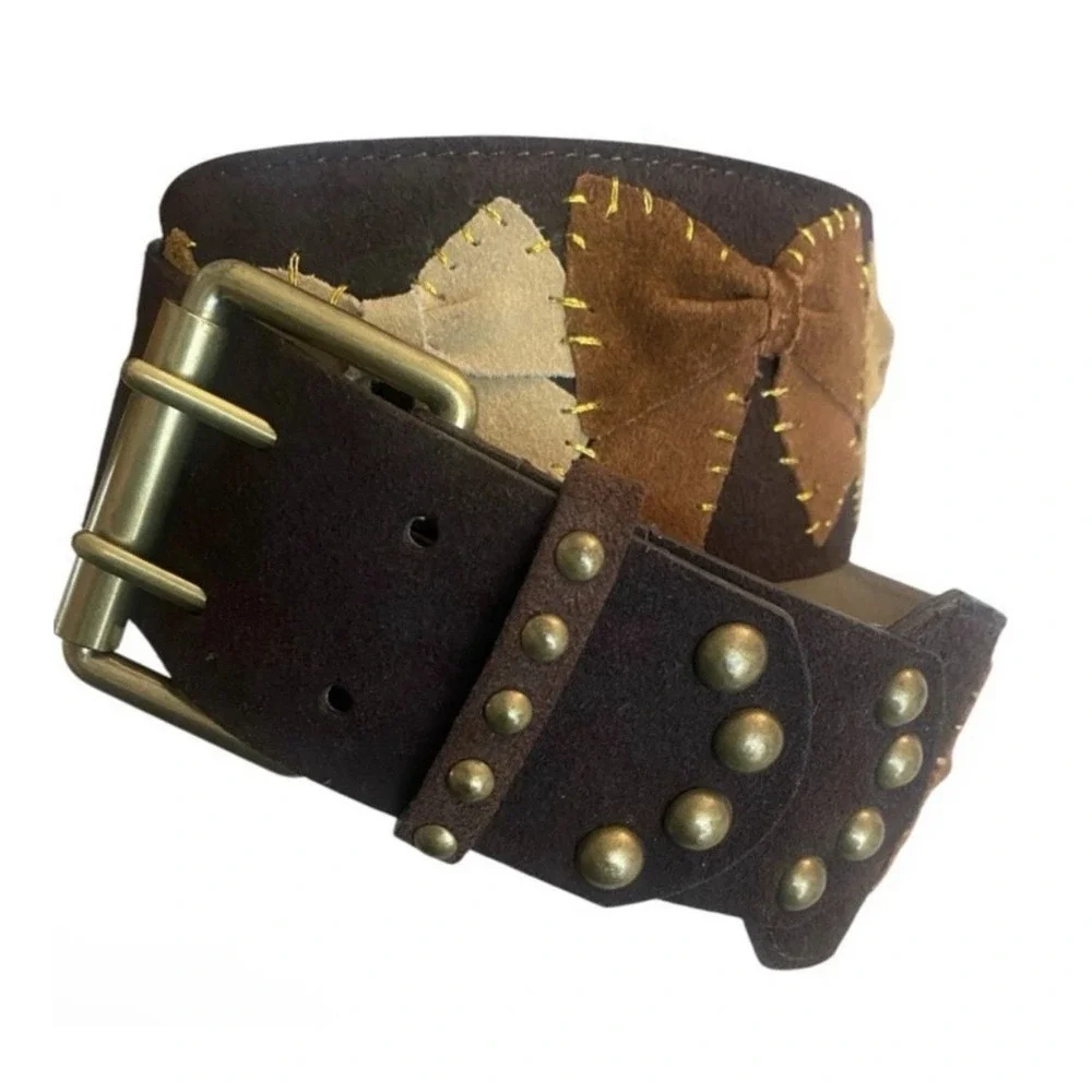 Betsey Johnson Genuine Leather Suede Bow Belt Rare Statement Brown Size M‎ 32–34